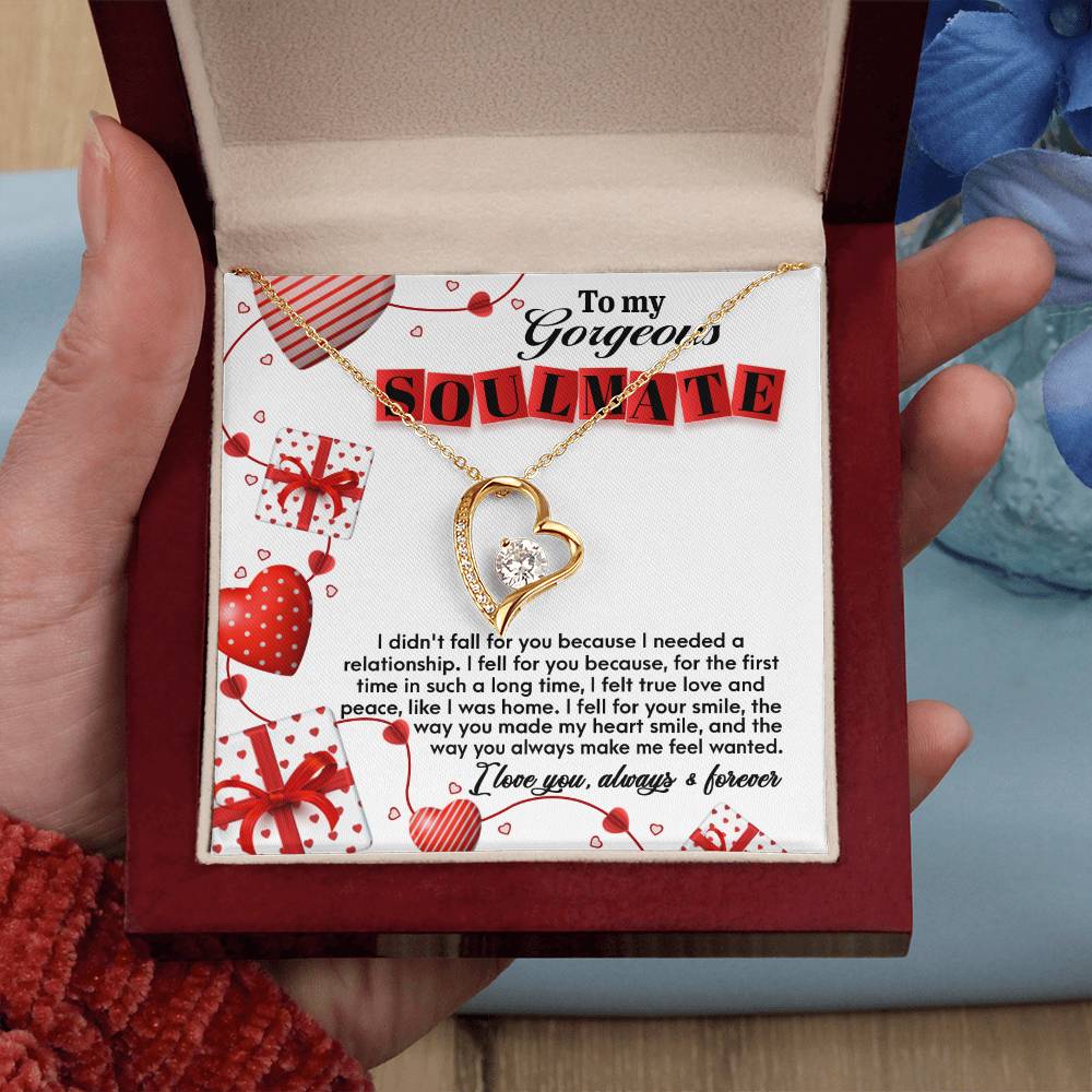 To My Gorgeous Soulmate, Forever Love Heart Necklace Message Card