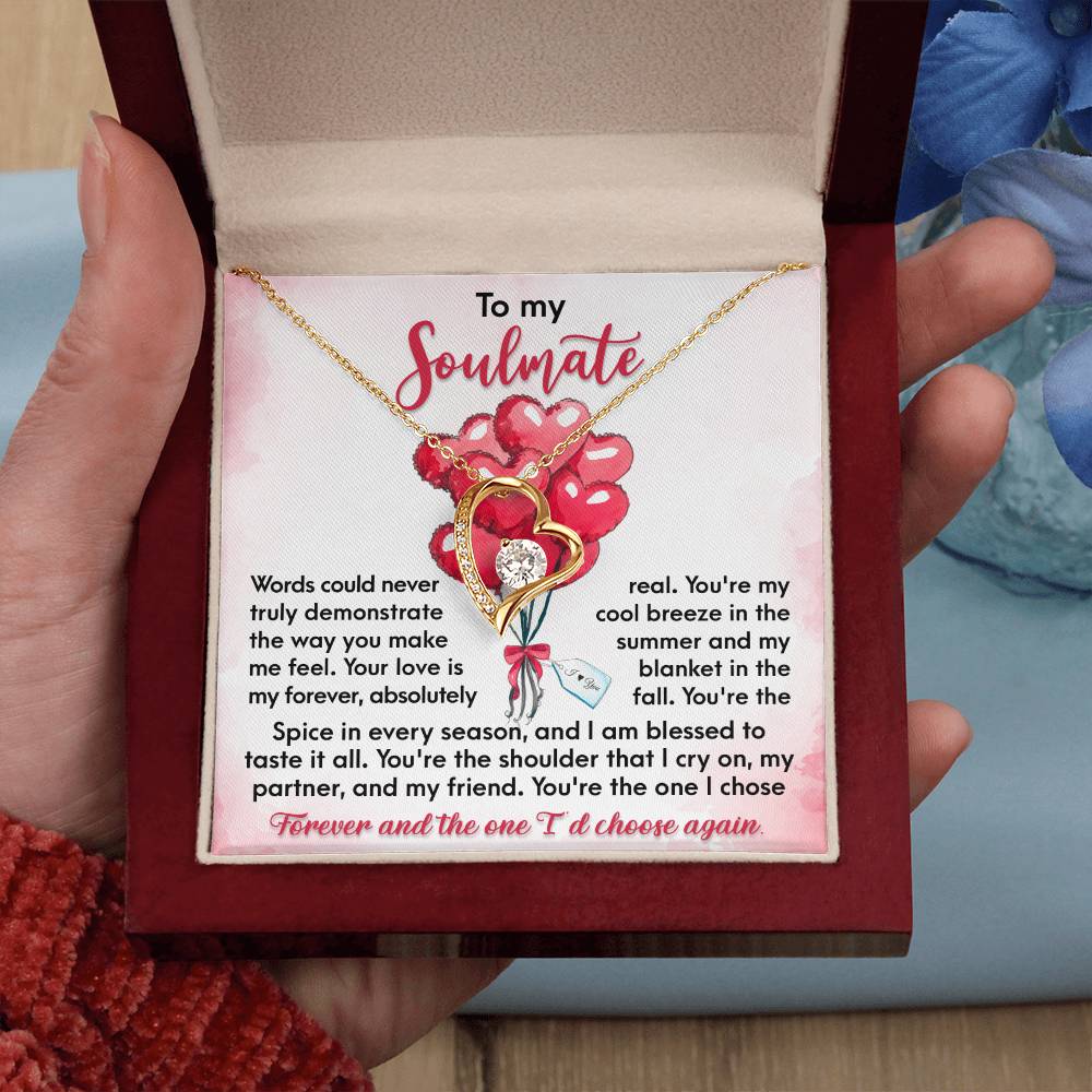 To My Soulmate, You're the One I Chose Forever, Forever Love Heart Necklace Message Card