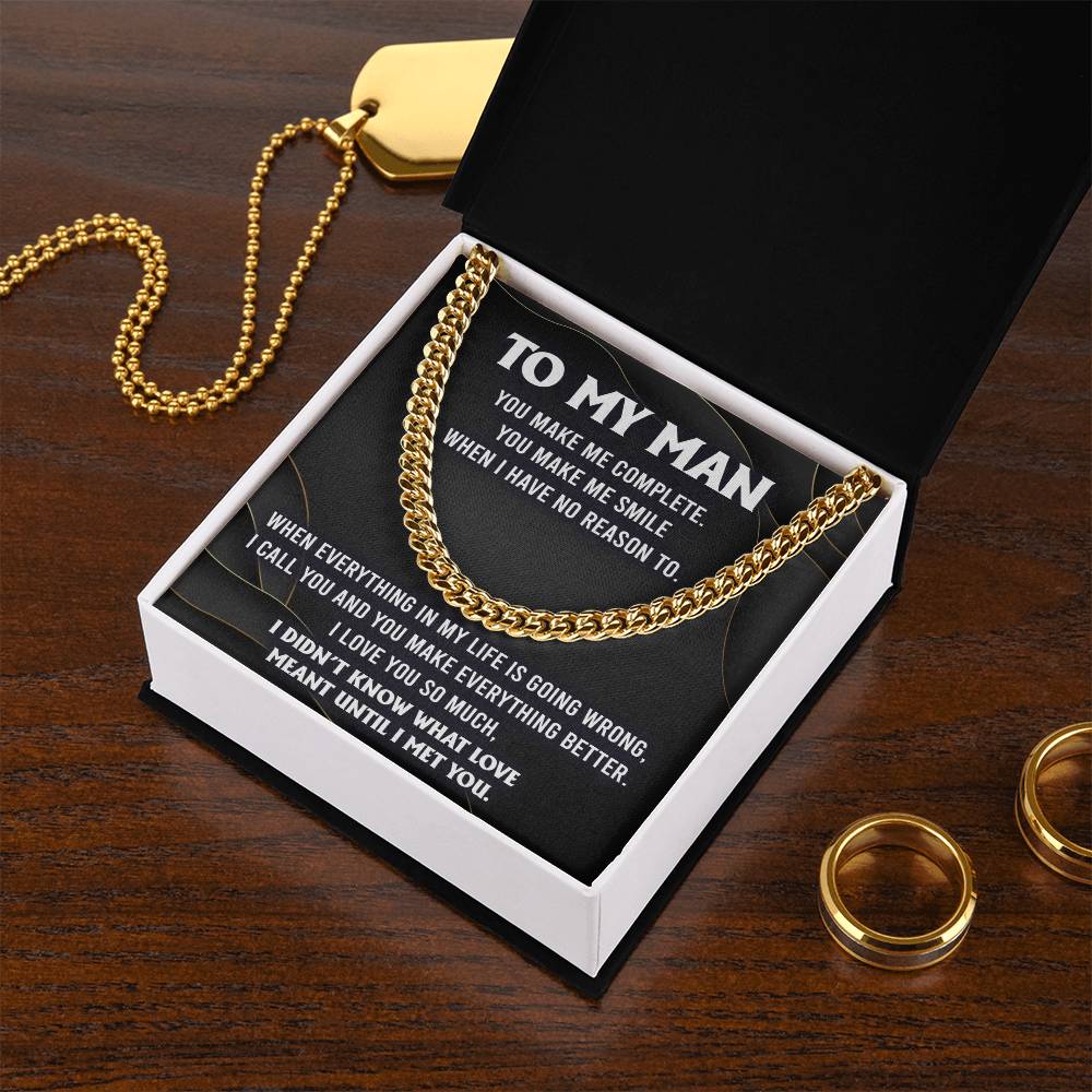 To My Man, You Make Me Complete, Cuban Link Chain Message Card