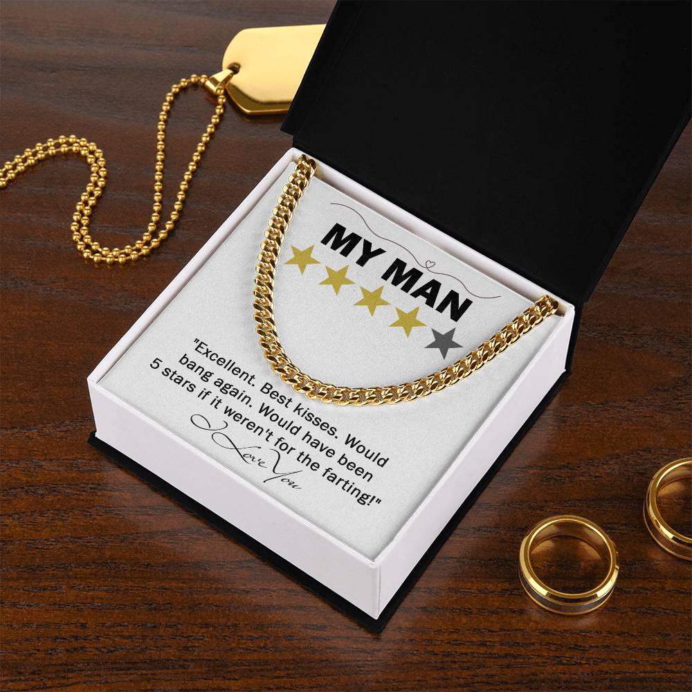 Funny Gift For Him,  To My Man, 5 Star Review, Cuban Link Chain Message Card