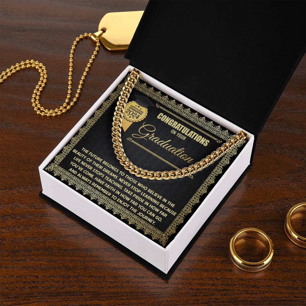 Congratulations On Your Graduation, Enjoy The Journey, Cuban Link Chain Message Card