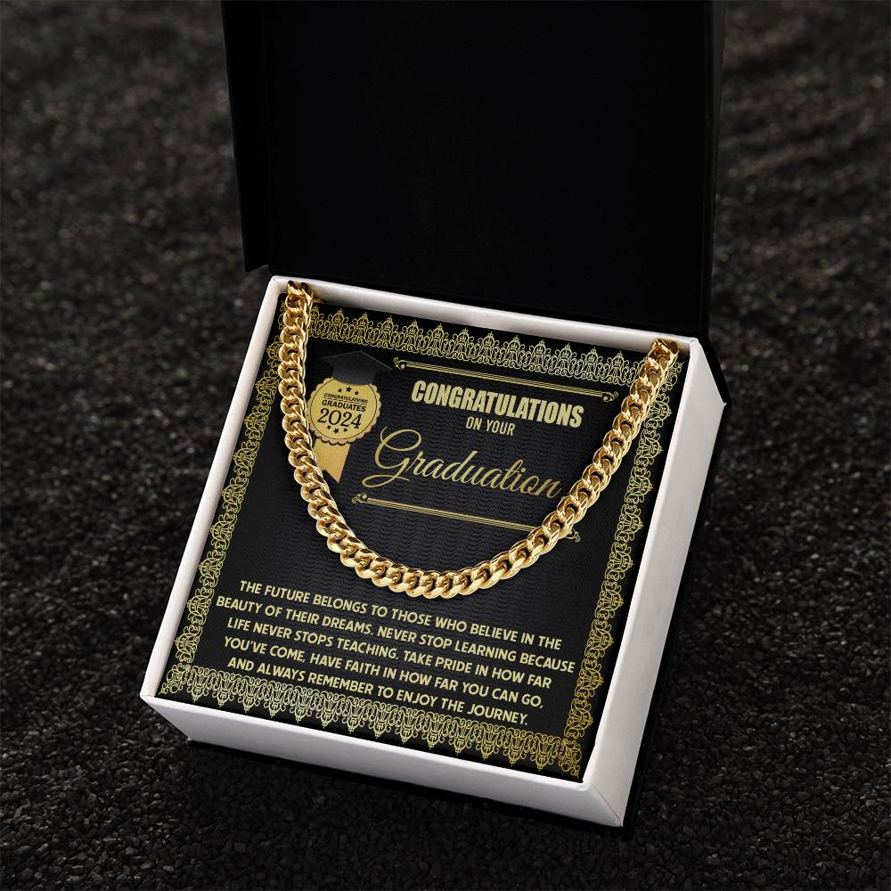 Congratulations On Your Graduation, Enjoy The Journey, Cuban Link Chain Message Card