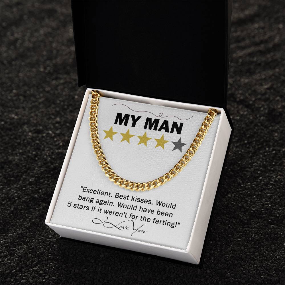 Funny Gift For Him,  To My Man, 5 Star Review, Cuban Link Chain Message Card