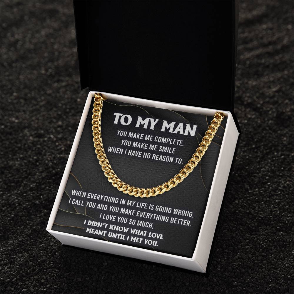 To My Man, You Make Me Complete, Cuban Link Chain Message Card