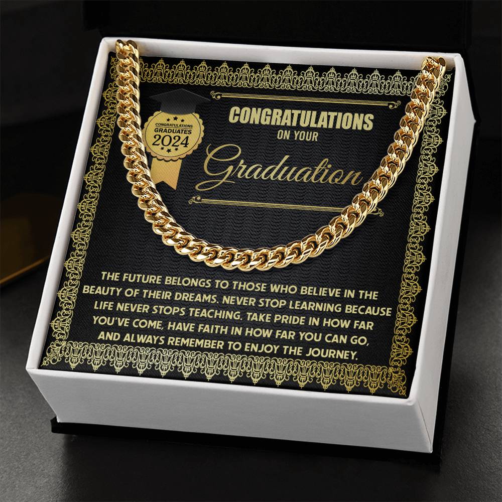 Congratulations On Your Graduation, Enjoy The Journey, Cuban Link Chain Message Card