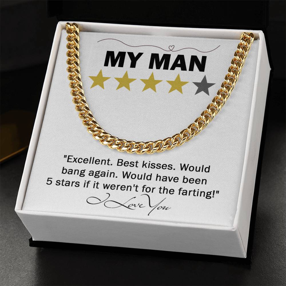 Funny Gift For Him,  To My Man, 5 Star Review, Cuban Link Chain Message Card