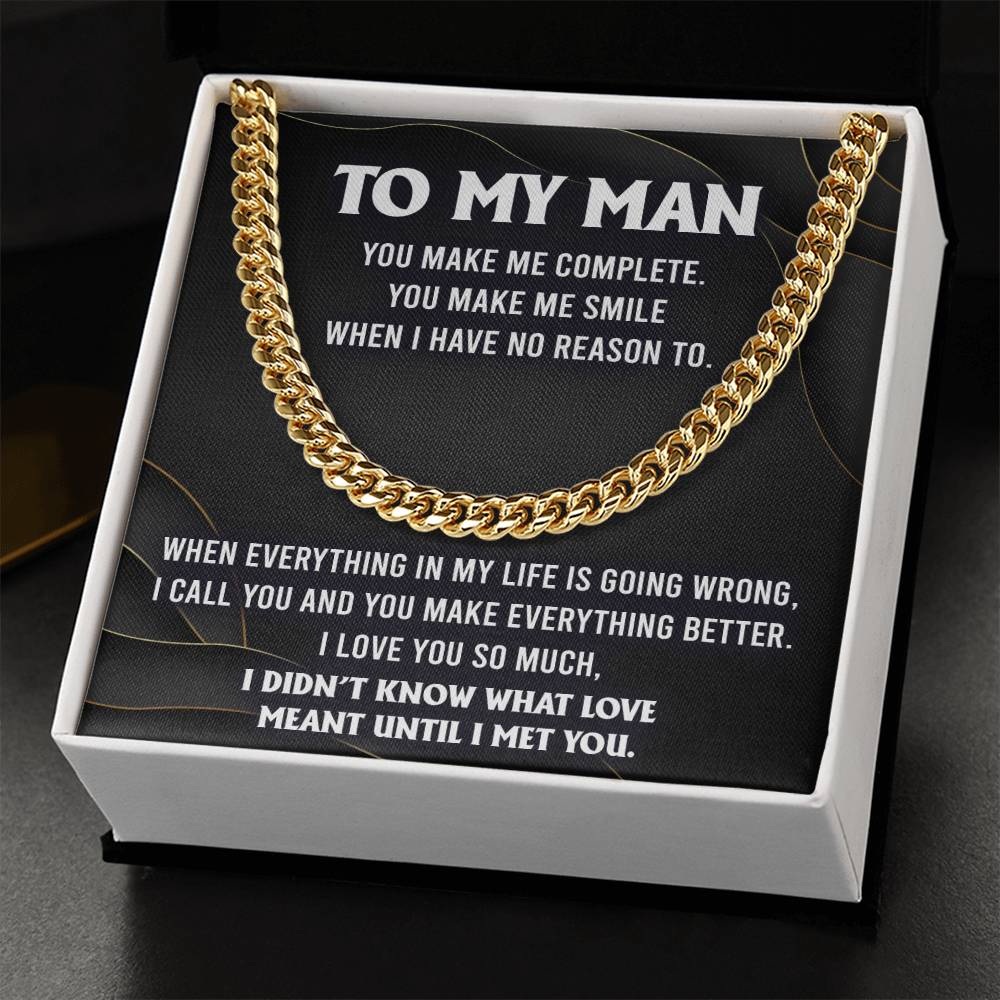 To My Man, You Make Me Complete, Cuban Link Chain Message Card