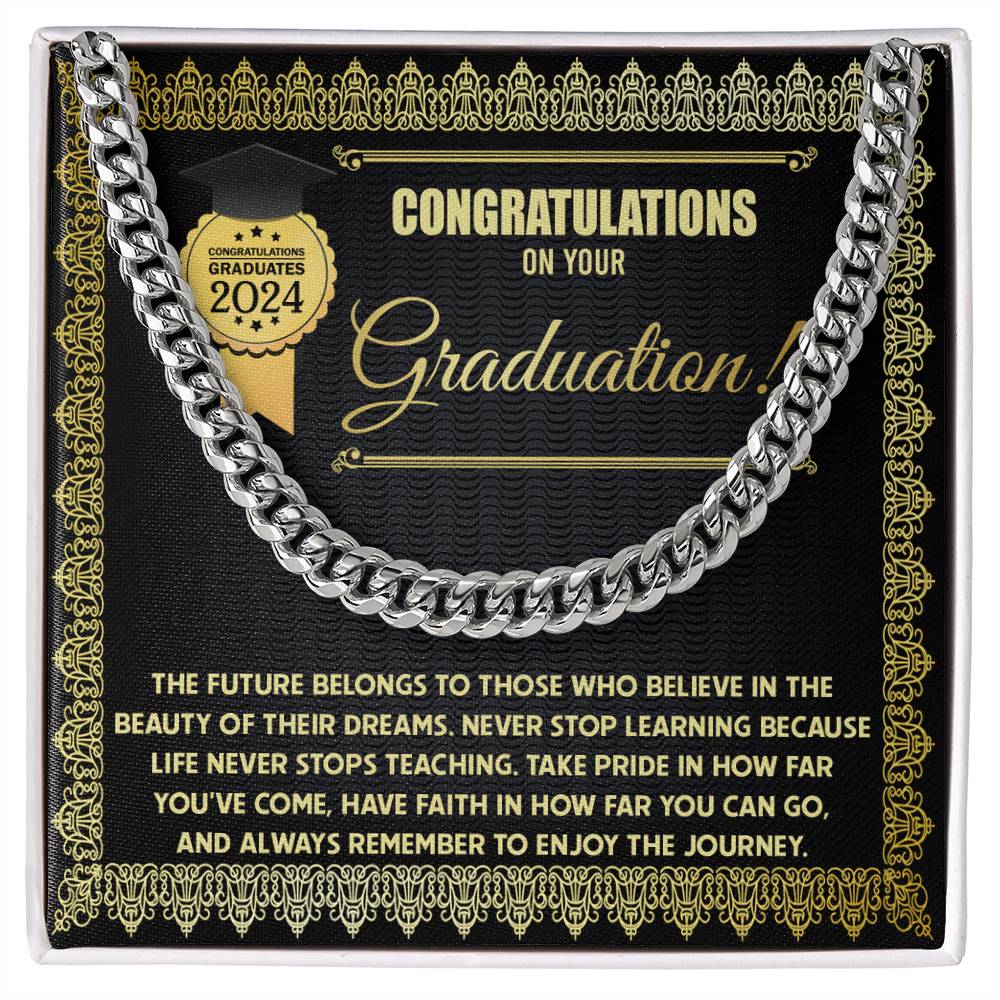 Congratulations On Your Graduation, Enjoy The Journey, Cuban Link Chain Message Card