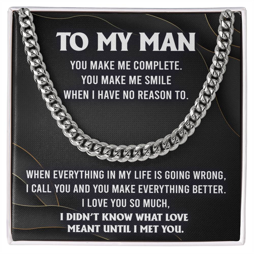 To My Man, You Make Me Complete, Cuban Link Chain Message Card