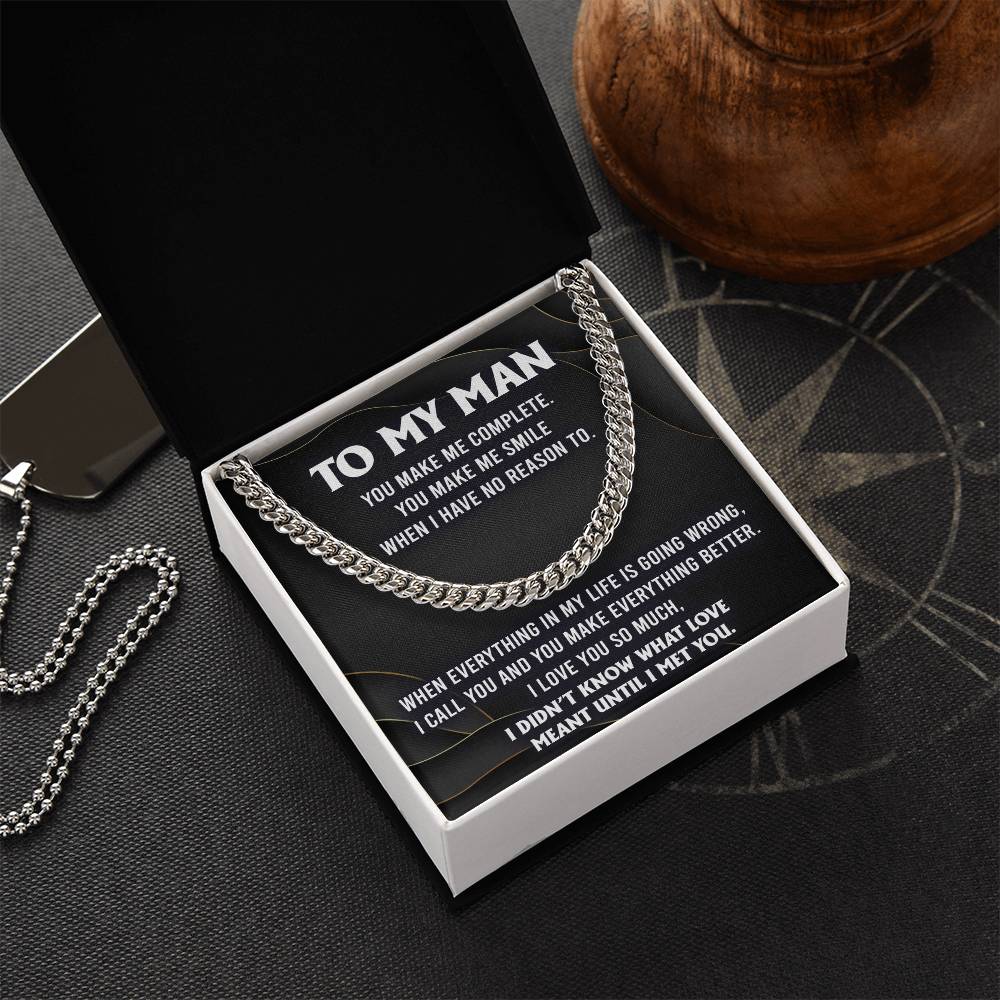 To My Man, You Make Me Complete, Cuban Link Chain Message Card