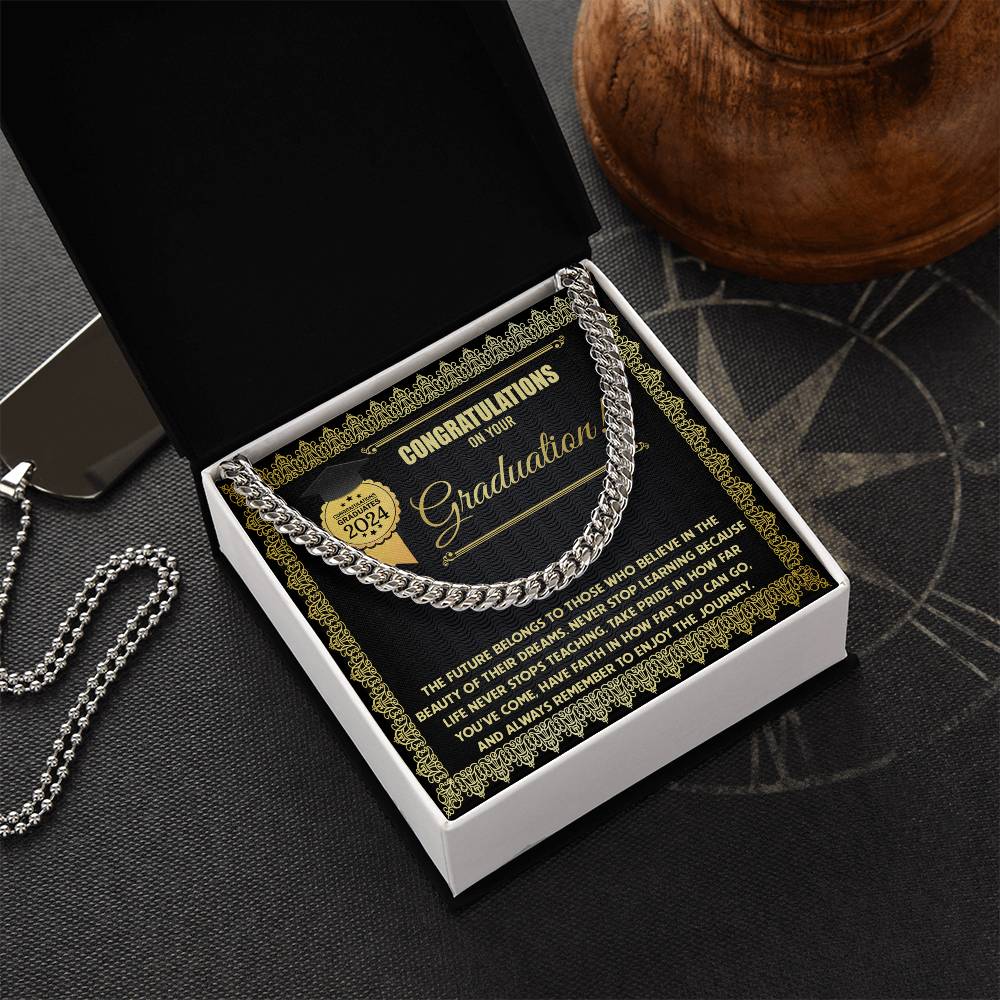 Congratulations On Your Graduation, Enjoy The Journey, Cuban Link Chain Message Card