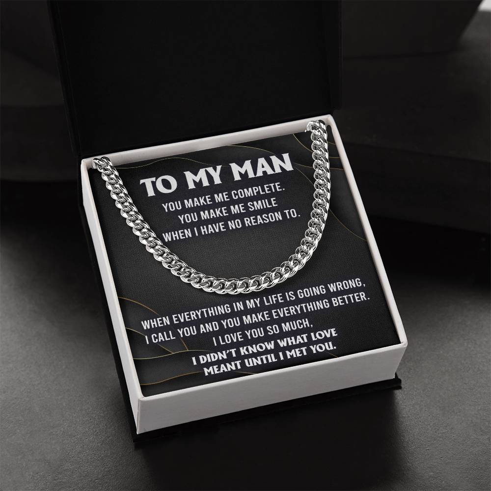 To My Man, You Make Me Complete, Cuban Link Chain Message Card