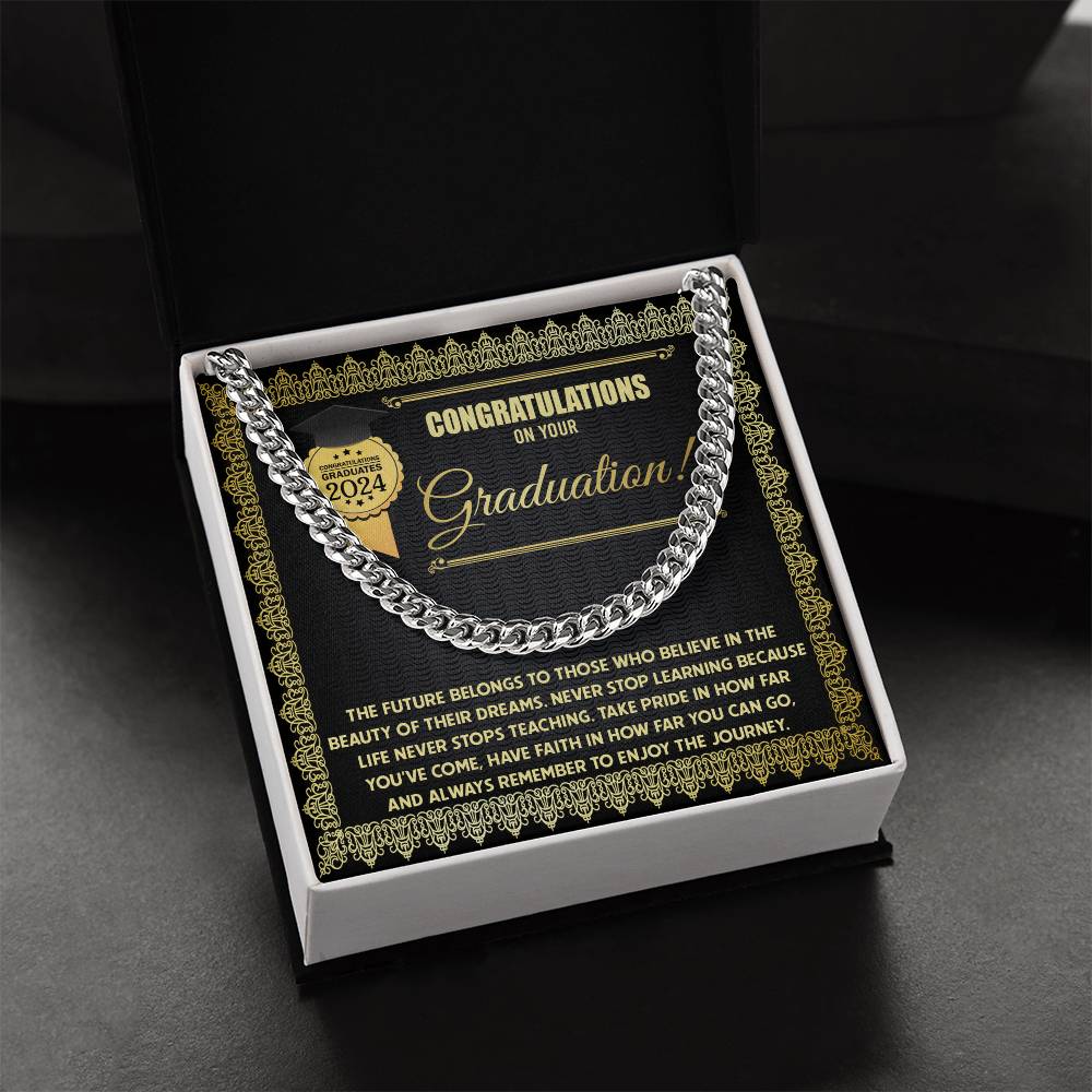 Congratulations On Your Graduation, Enjoy The Journey, Cuban Link Chain Message Card