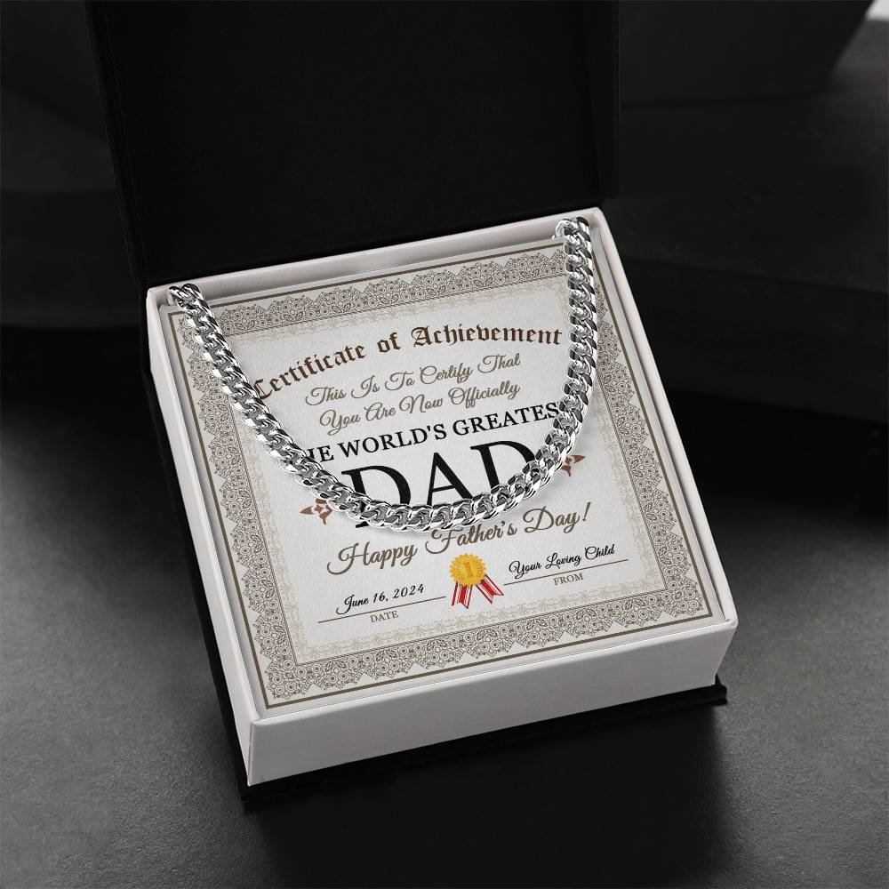 To My Dad, The Worlds Greatest Dad, Happy Fathers Day, Cuban Link Chain Message Card