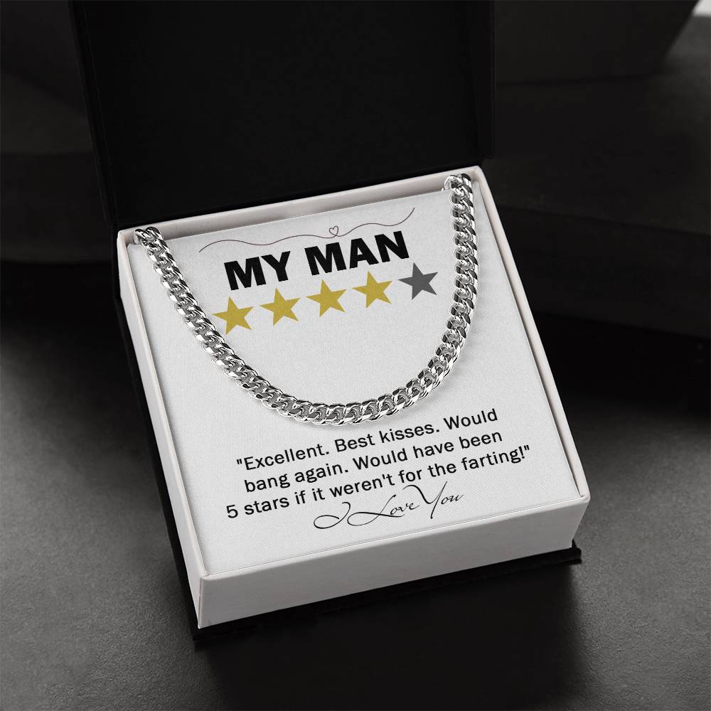 Funny Gift For Him,  To My Man, 5 Star Review, Cuban Link Chain Message Card