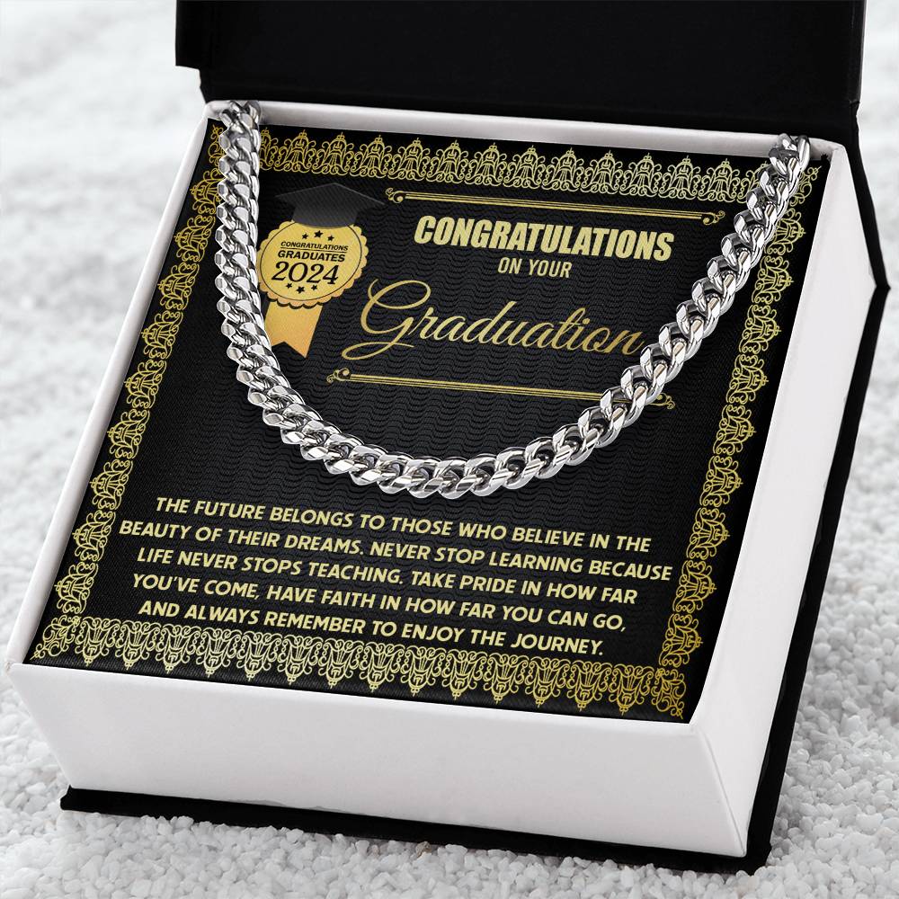 Congratulations On Your Graduation, Enjoy The Journey, Cuban Link Chain Message Card