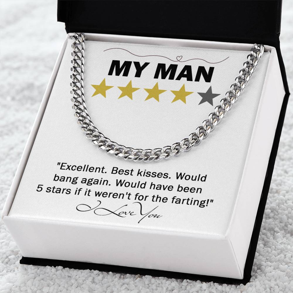 Funny Gift For Him,  To My Man, 5 Star Review, Cuban Link Chain Message Card