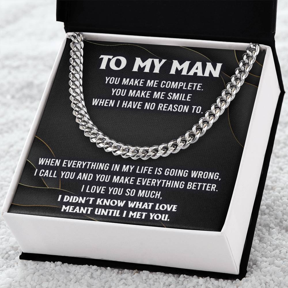 To My Man, You Make Me Complete, Cuban Link Chain Message Card