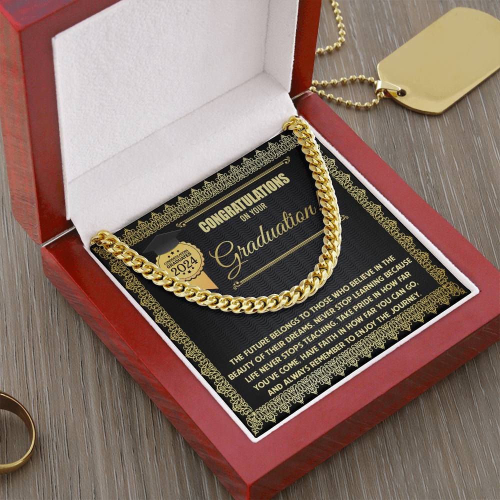 Congratulations On Your Graduation, Enjoy The Journey, Cuban Link Chain Message Card