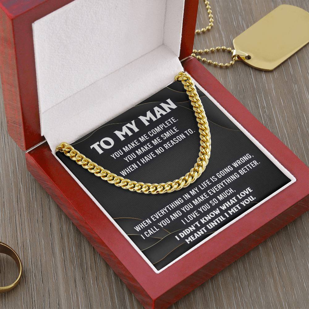 To My Man, You Make Me Complete, Cuban Link Chain Message Card