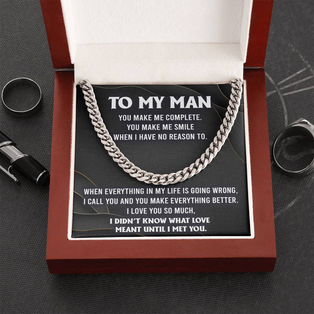 To My Man, You Make Me Complete, Cuban Link Chain Message Card