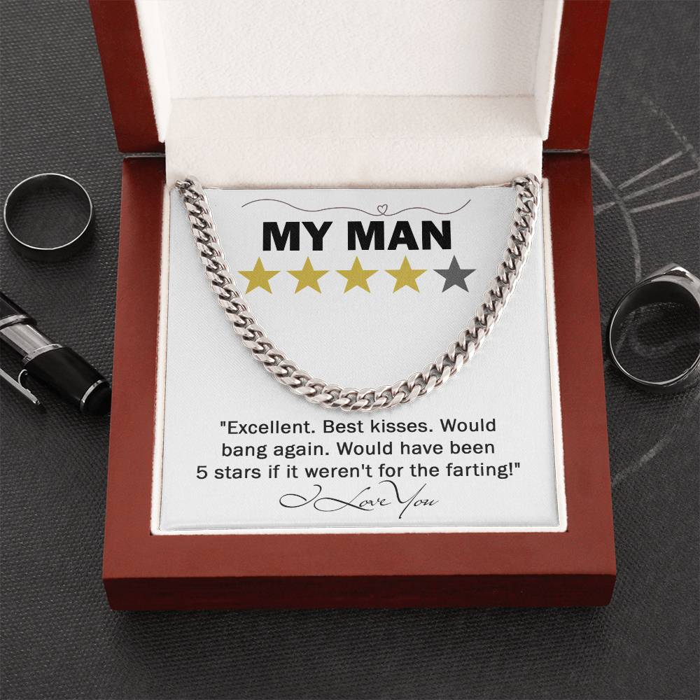 Funny Gift For Him,  To My Man, 5 Star Review, Cuban Link Chain Message Card