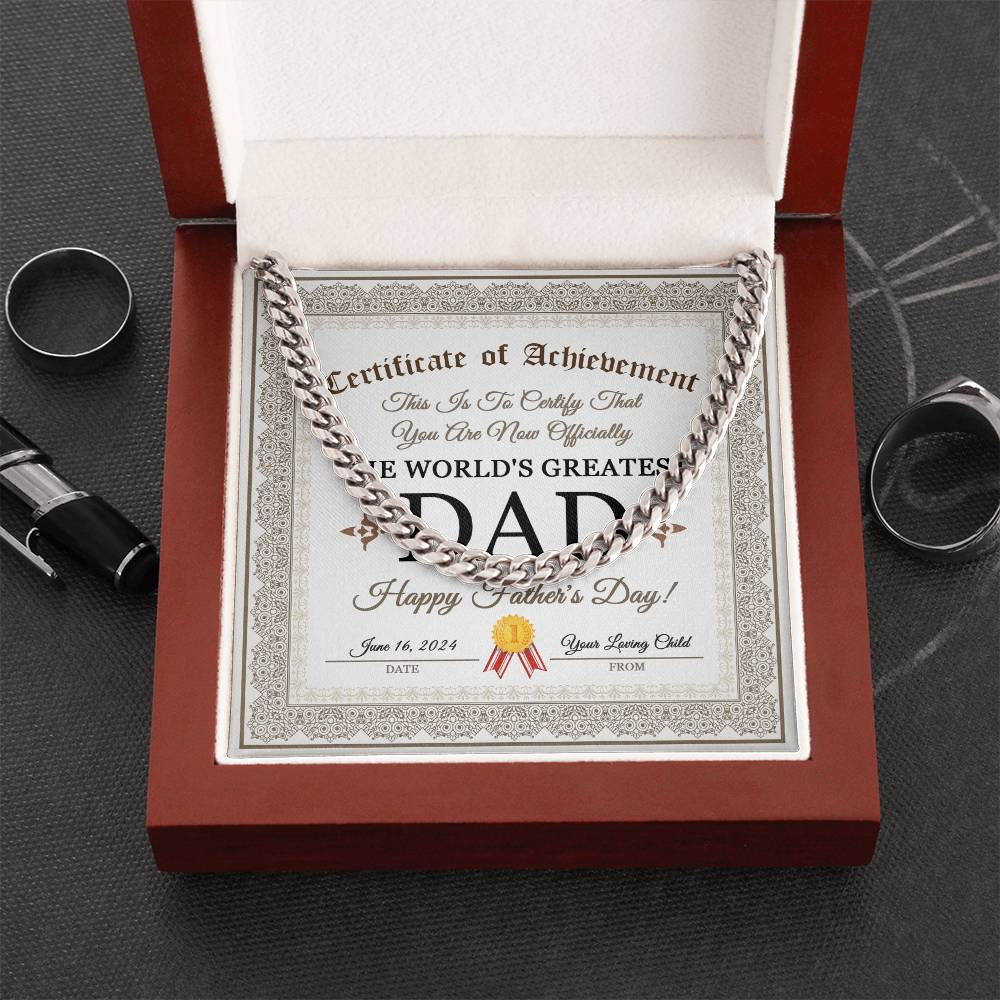 To My Dad, The Worlds Greatest Dad, Happy Fathers Day, Cuban Link Chain Message Card