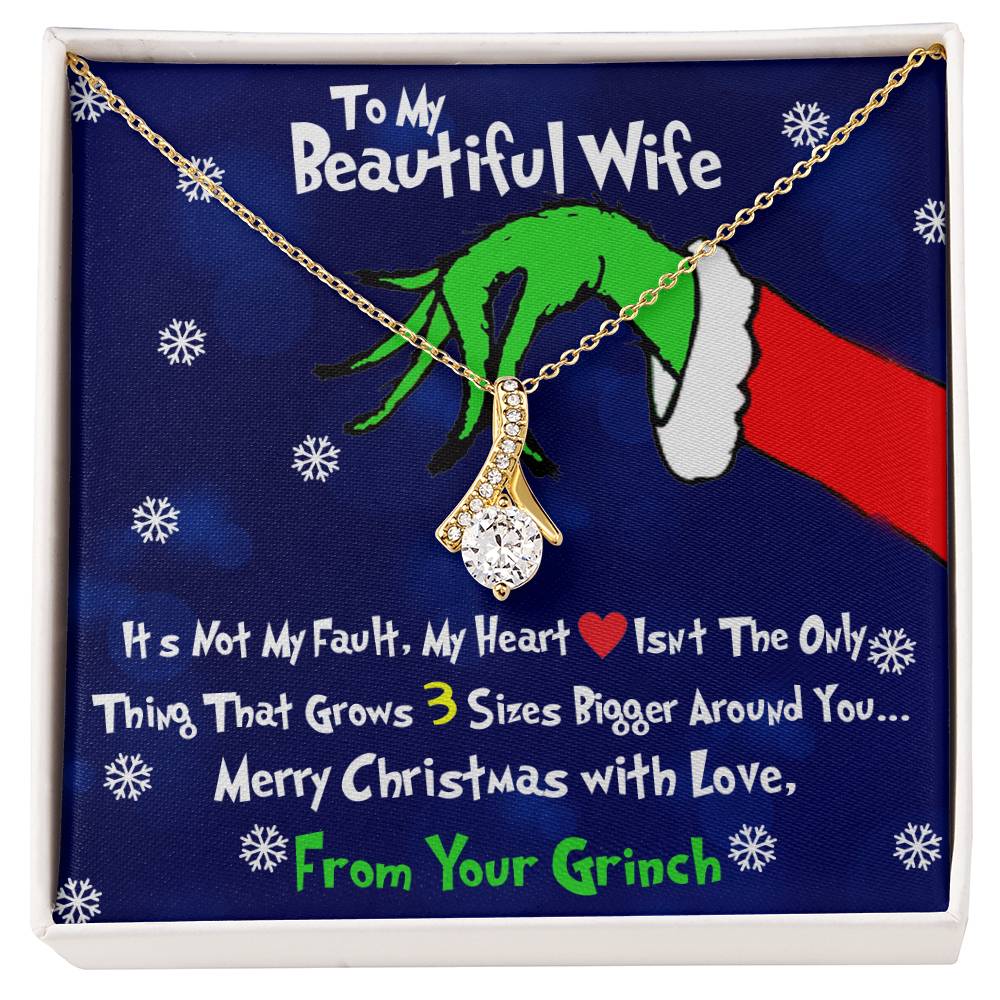 Grinch Necklace For Wife, To My Beautiful Wife, Funny Gift For Wife, Alluring Beauty Necklace Message Card