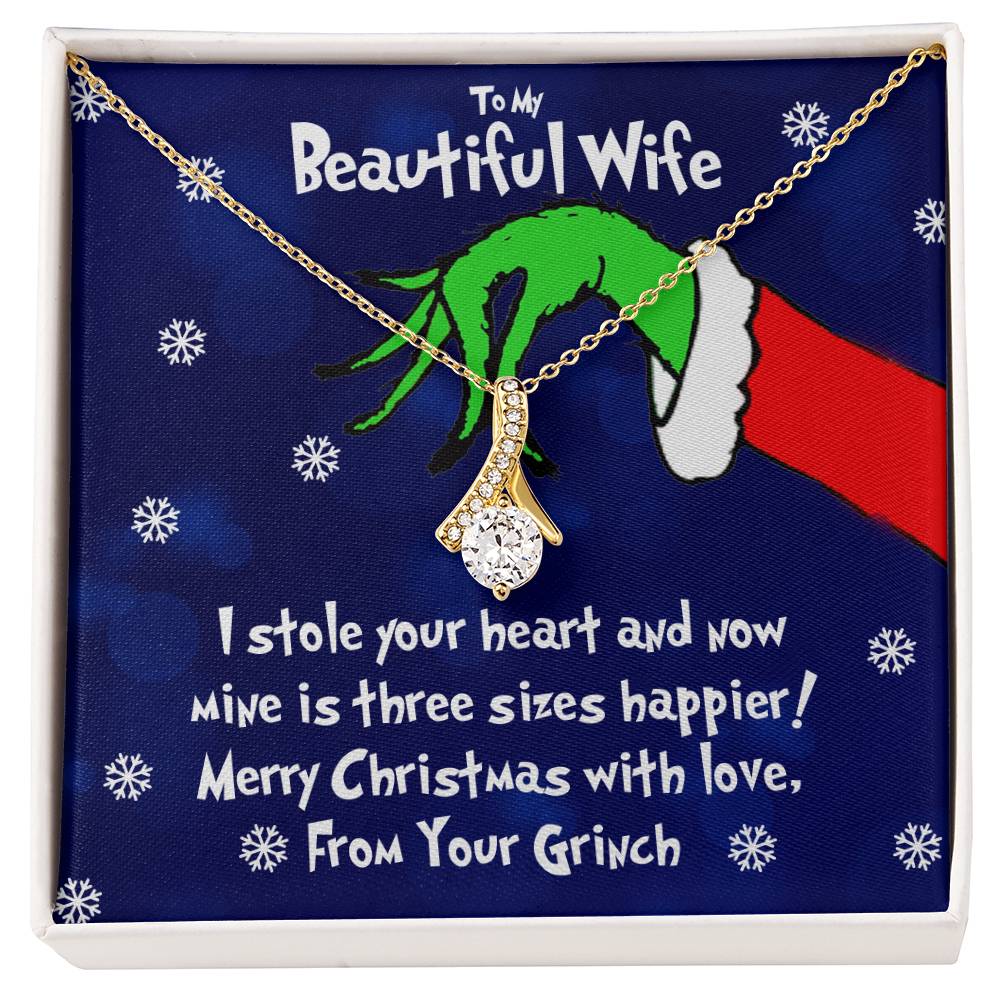 To My Beautiful Wife, Grinch Necklace For Wife, I Stole Your Heart, Alluring Beauty Necklace Message Card