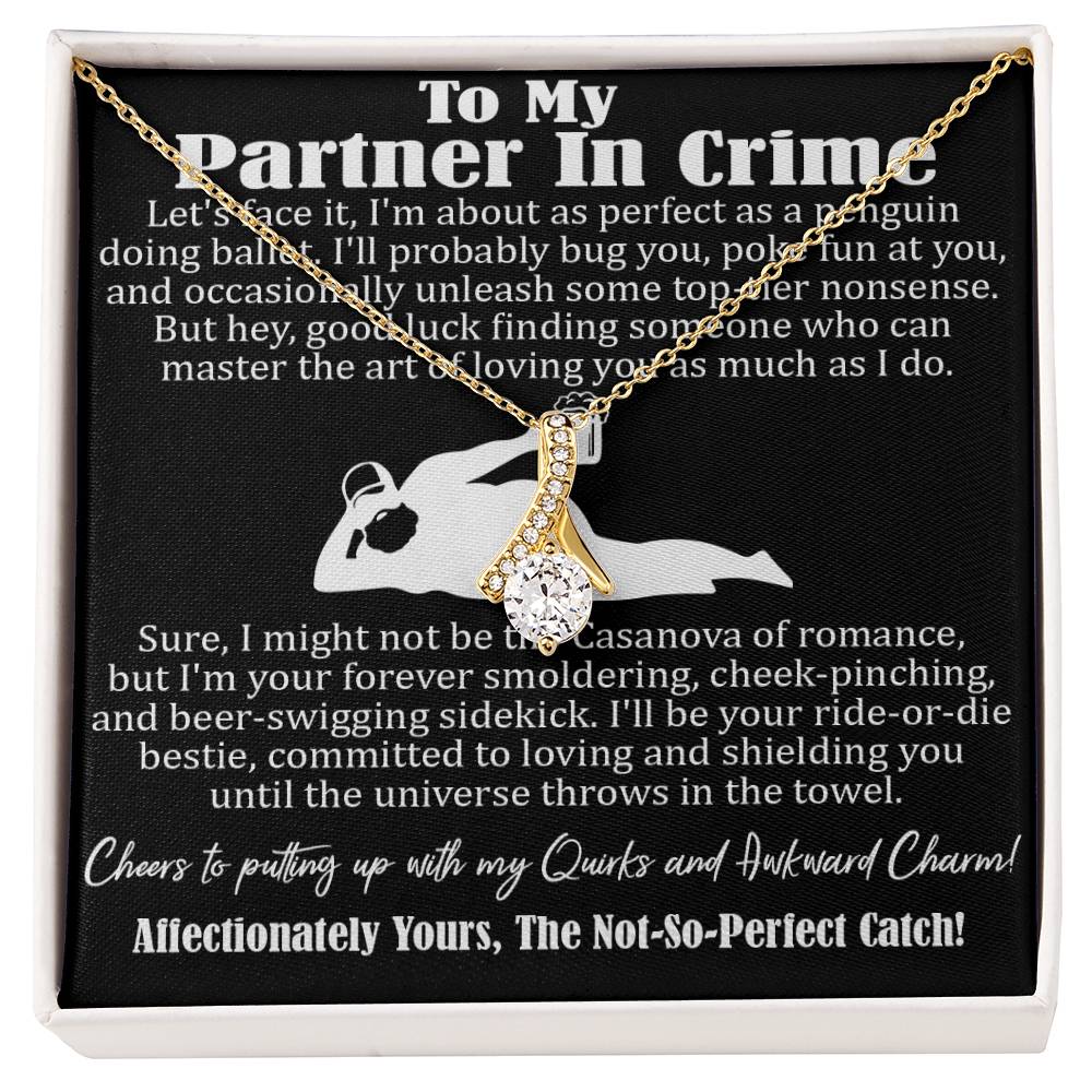 To My Partner In Crime, From The Not So Perfect Catch, Funny Gift For Her, Alluring Beauty Necklace Message Card