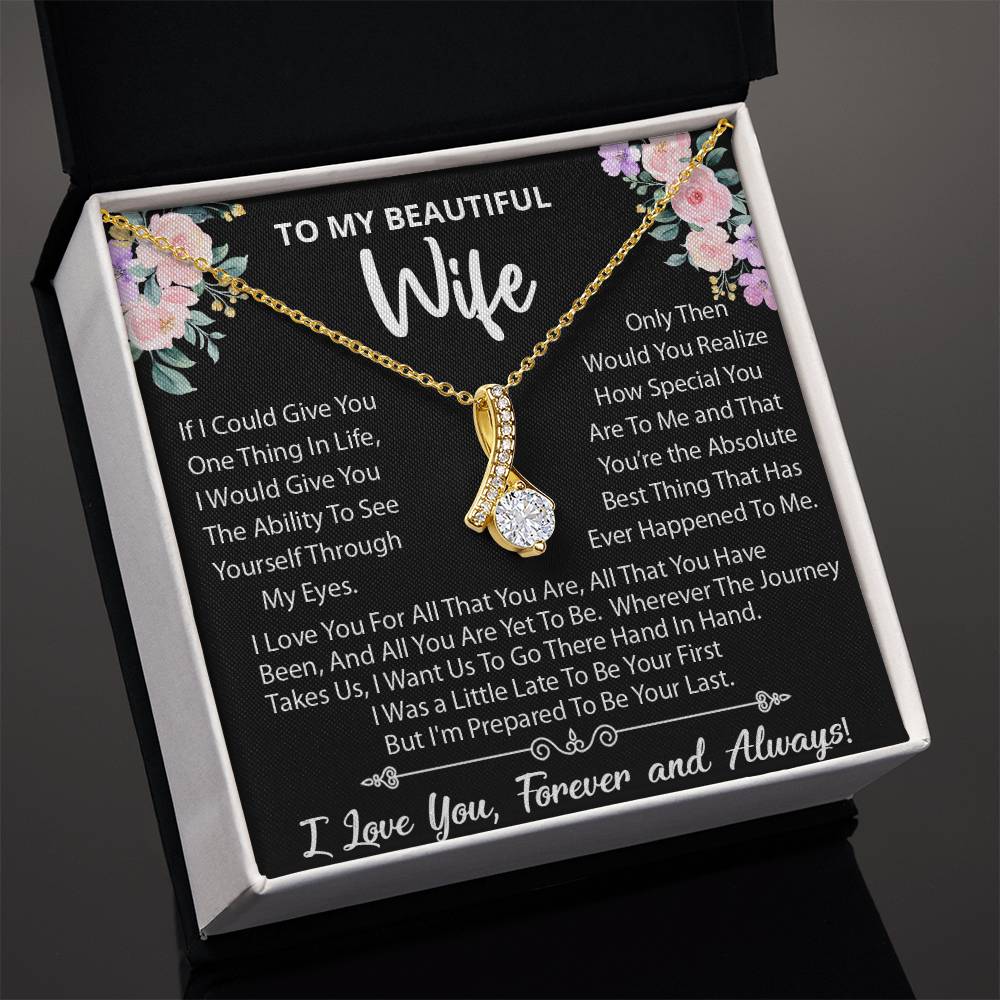 To My Beautiful Wife, Wherever The Journey Takes Us., Alluring Beauty Necklace Message Card