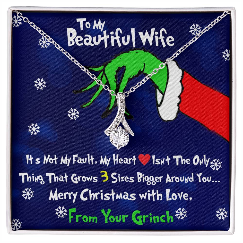 Grinch Necklace For Wife, To My Beautiful Wife, Funny Gift For Wife, Alluring Beauty Necklace Message Card