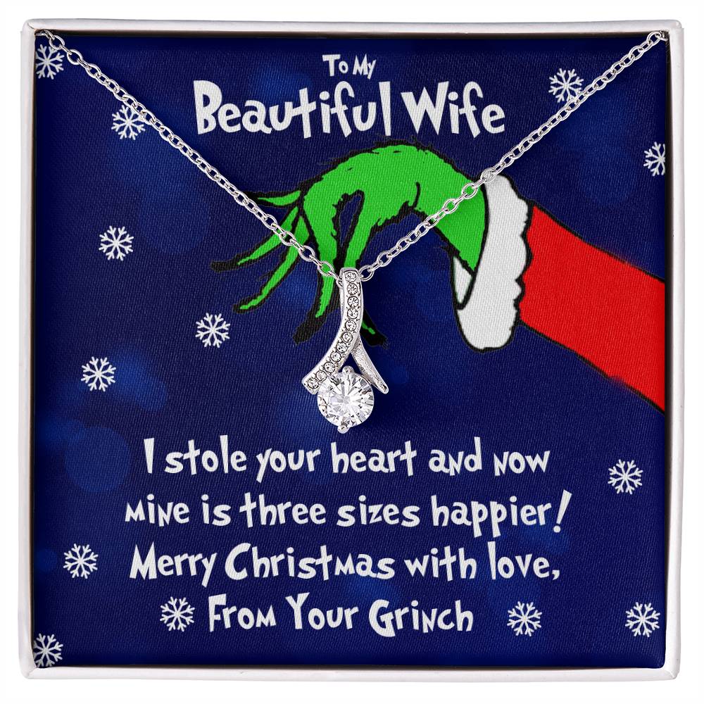 To My Beautiful Wife, Grinch Necklace For Wife, I Stole Your Heart, Alluring Beauty Necklace Message Card