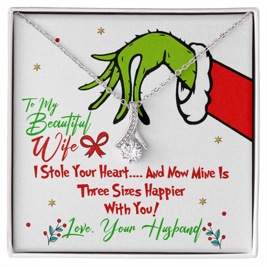 To My Beautiful Wife, Grinch Necklace For Wife From Your Husband, I Stole Your Heart, Alluring Beauty Necklace Message Card