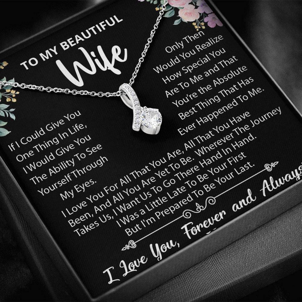 To My Beautiful Wife, Wherever The Journey Takes Us., Alluring Beauty Necklace Message Card