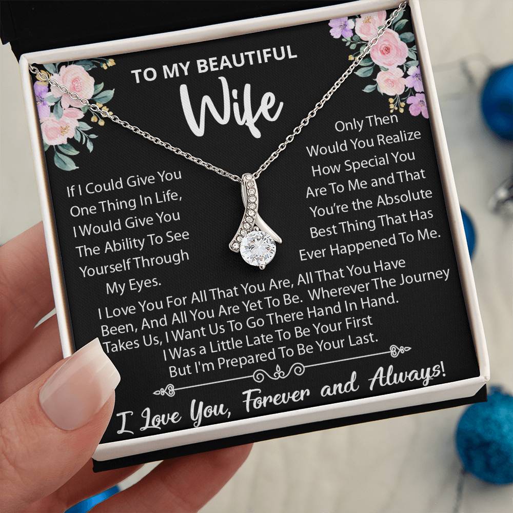 To My Beautiful Wife, Wherever The Journey Takes Us., Alluring Beauty Necklace Message Card