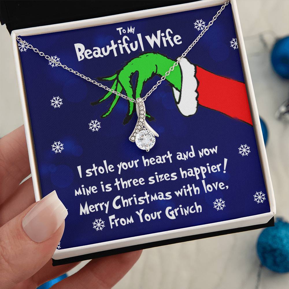 To My Beautiful Wife, Grinch Necklace For Wife, I Stole Your Heart, Alluring Beauty Necklace Message Card