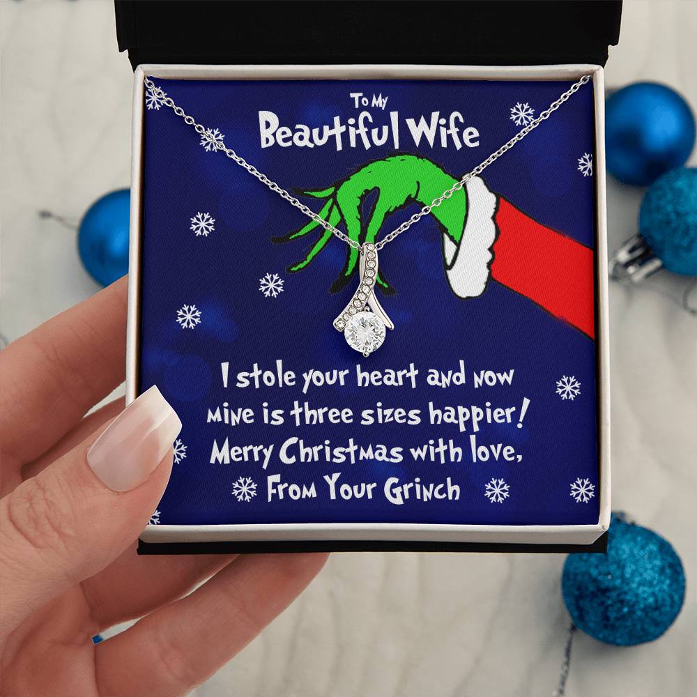 Grinch Necklace For Wife, To My Beautiful Wife, Funny Gift For Wife, Alluring Beauty Necklace Message Card