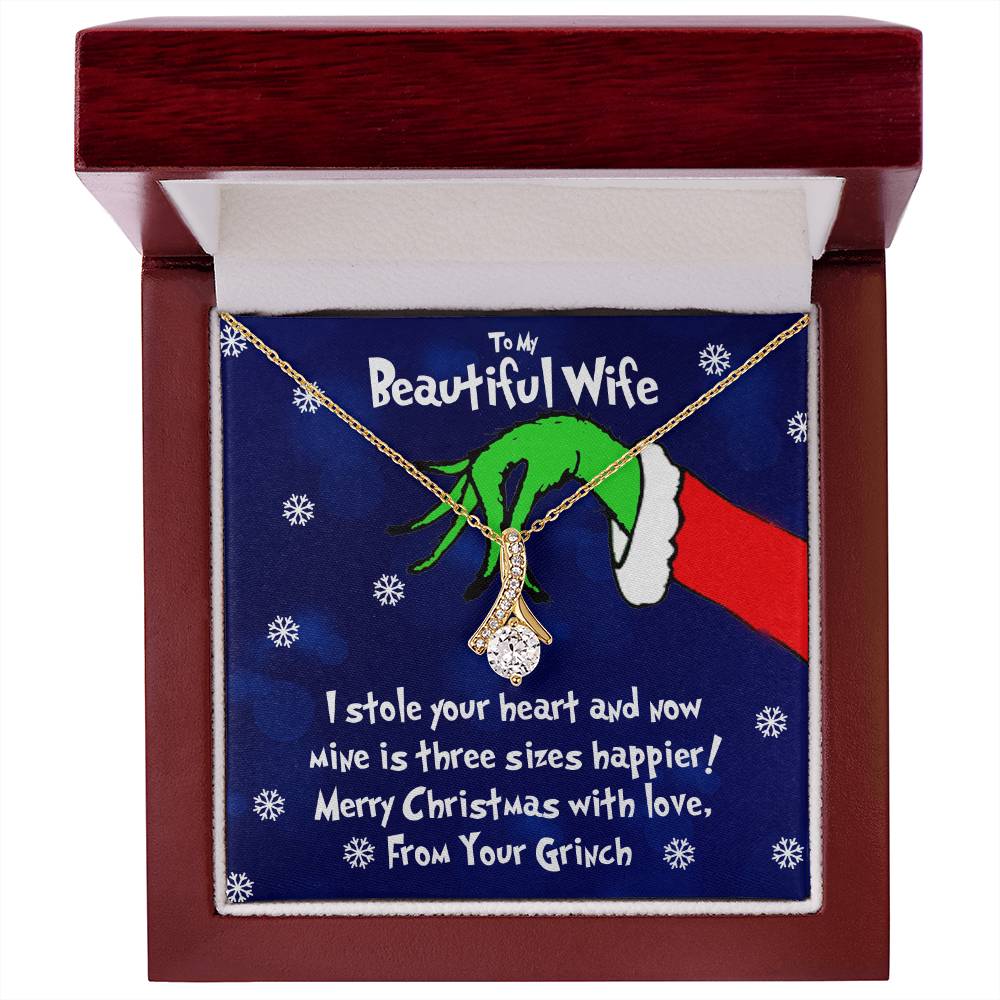 To My Beautiful Wife, Grinch Necklace For Wife, I Stole Your Heart, Alluring Beauty Necklace Message Card