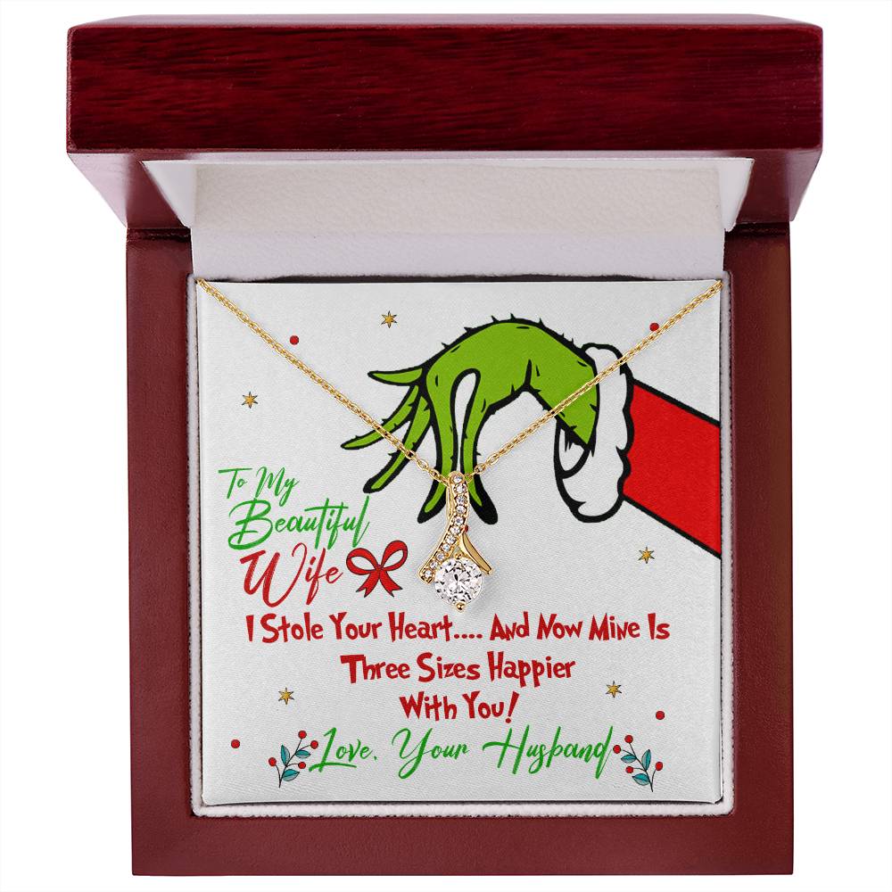 To My Beautiful Wife, Grinch Necklace For Wife From Your Husband, I Stole Your Heart, Alluring Beauty Necklace Message Card
