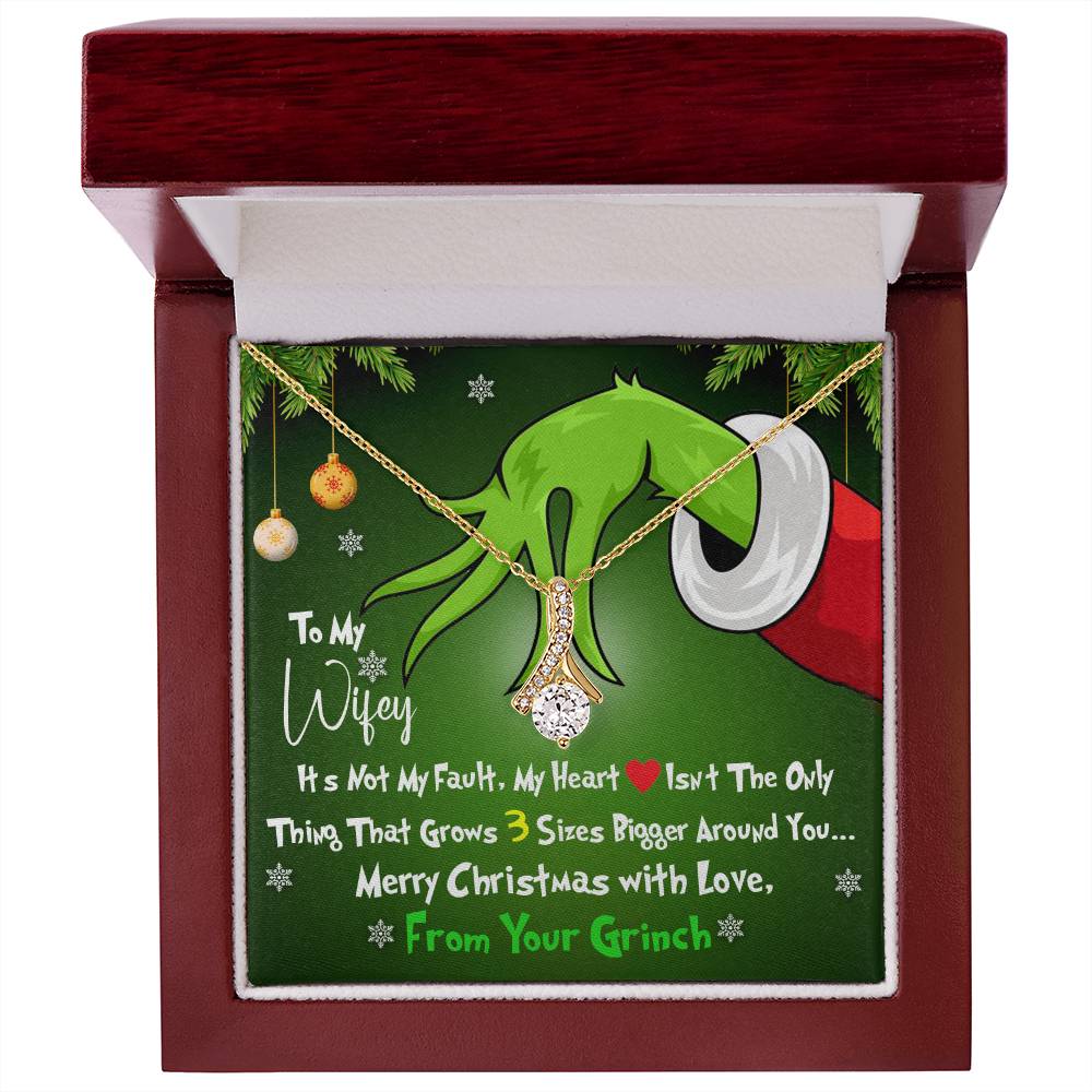 To My Wifey, My Heart Isnt the Only Thing That Grows 3X Bigger Around You - Funny Grinch Inspired Message Card - Alluring Beauty Necklace