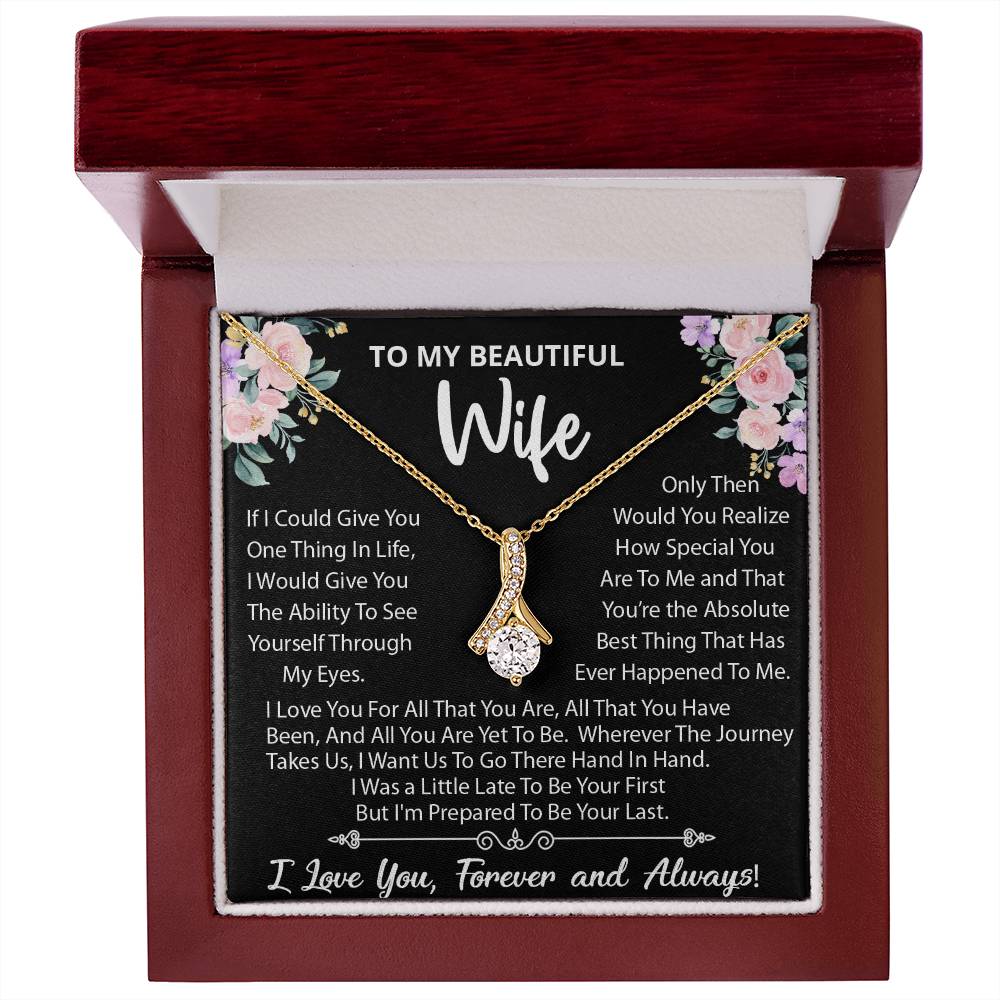 To My Beautiful Wife, Wherever The Journey Takes Us., Alluring Beauty Necklace Message Card