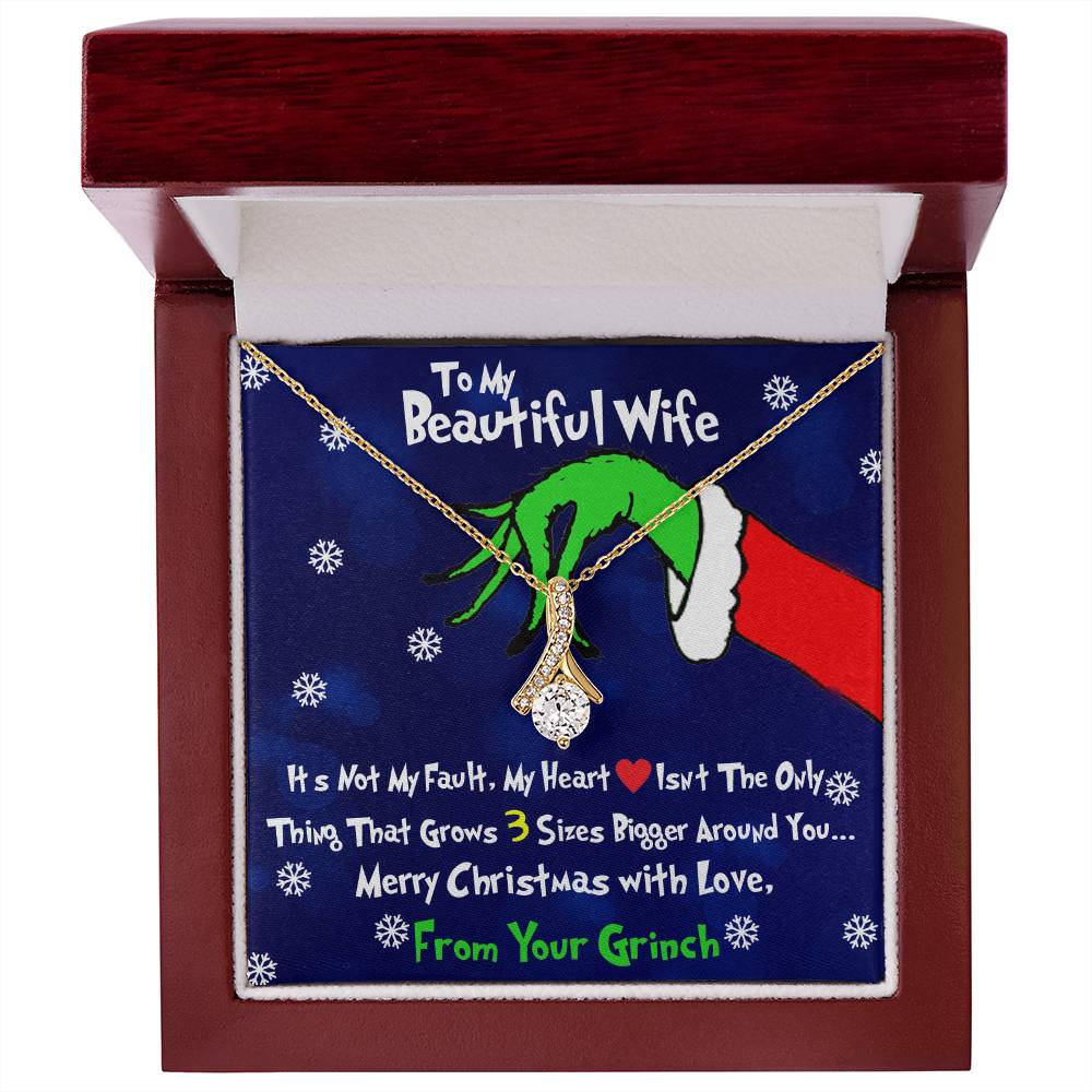 Grinch Necklace For Wife, To My Beautiful Wife, Funny Gift For Wife, Alluring Beauty Necklace Message Card