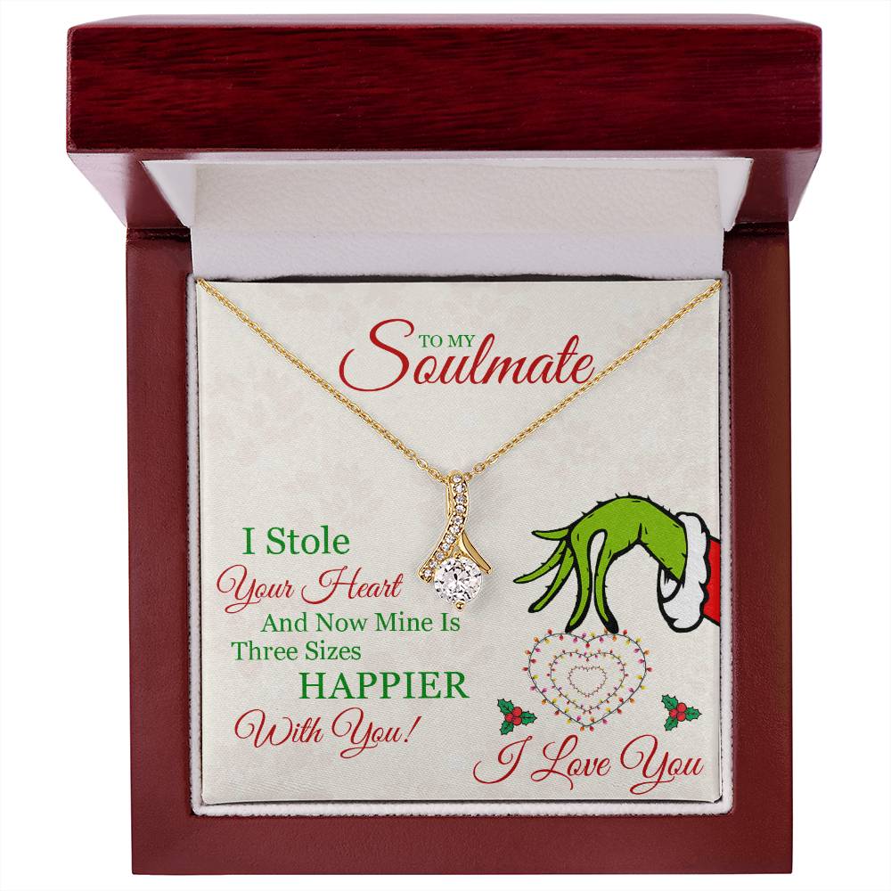 To My Soulmate, Grinch Necklace For Wife, I Stole Your Heart, Alluring Beauty Necklace Message Card