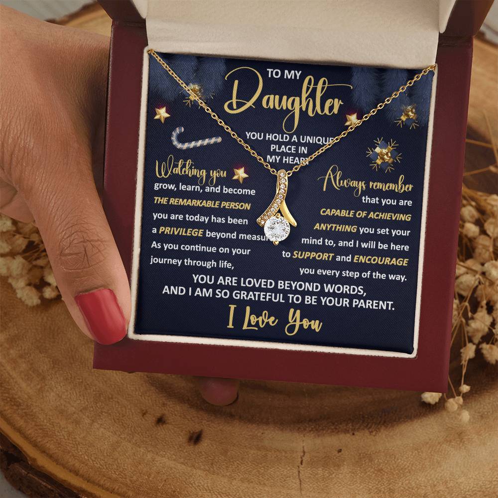 Christmas Gift For Daughter, Gift For Daughter From Mom Dad, Unique Place In The Heart, Alluring Beauty Necklace Message Card