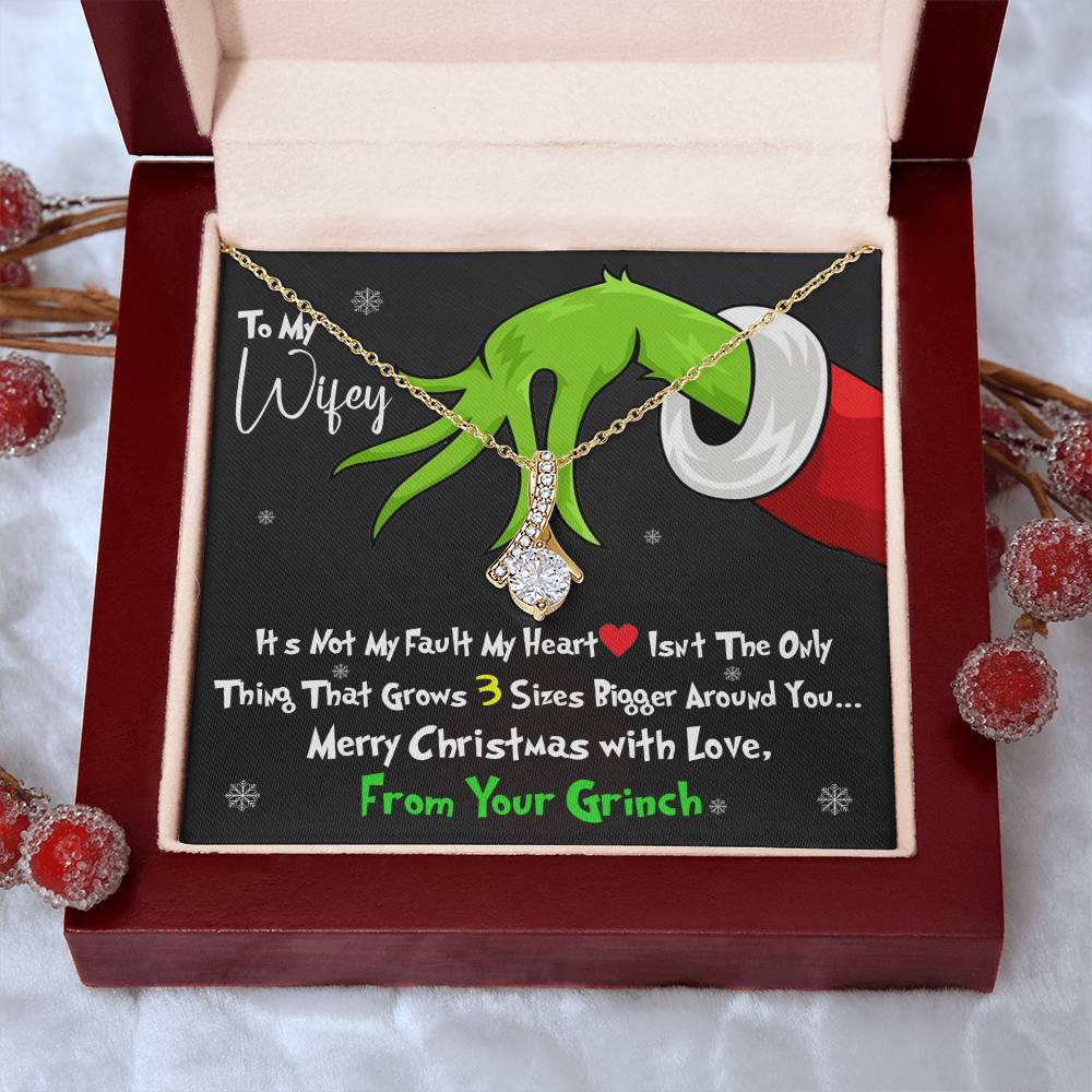 Grinch Necklace For Wife, Funny Gift For Wife, My Heart Isn't The Only Thing That Grows 3X Bigger Around You, Alluring Beauty Necklace Message Card