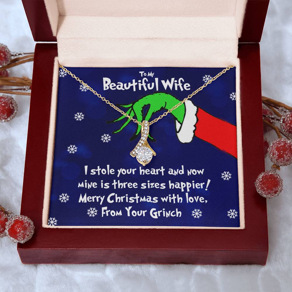 Grinch Necklace For Wife, To My Beautiful Wife, Funny Gift For Wife, Alluring Beauty Necklace Message Card