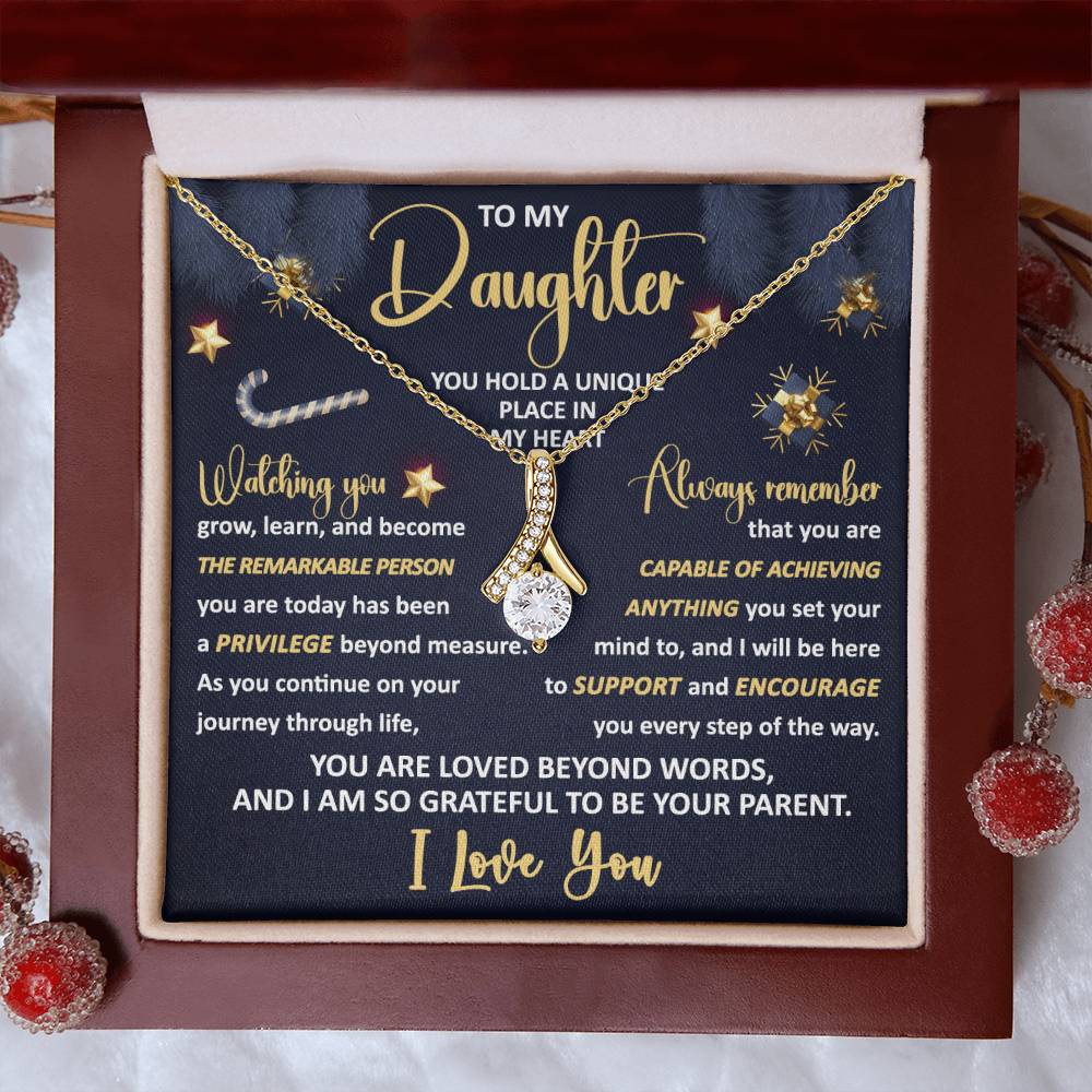 Christmas Gift For Daughter, Gift For Daughter From Mom Dad, Unique Place In The Heart, Alluring Beauty Necklace Message Card