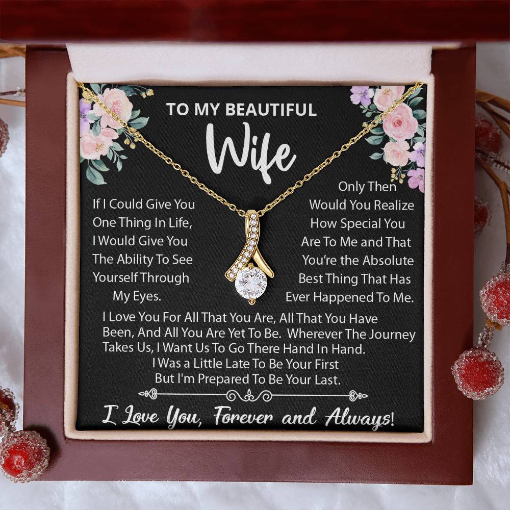 To My Beautiful Wife, Wherever The Journey Takes Us., Alluring Beauty Necklace Message Card