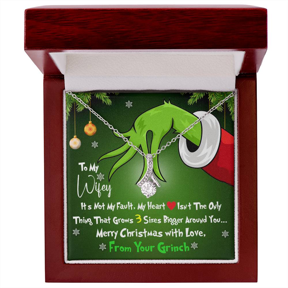 To My Wifey, My Heart Isnt the Only Thing That Grows 3X Bigger Around You - Funny Grinch Inspired Message Card - Alluring Beauty Necklace